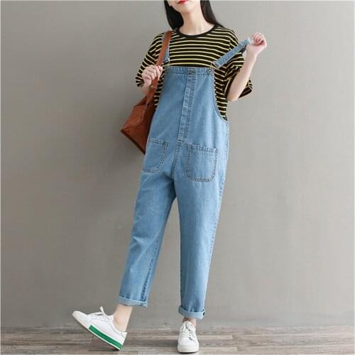 Womens casual loose denim overalls Ladys Jeans Jumpsuits pants for woman
