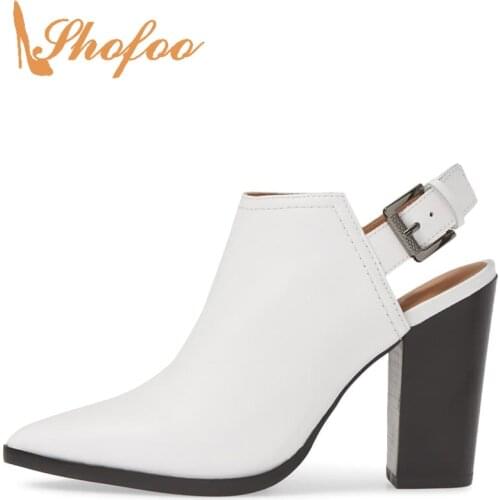 2021 New Fashion White Slingbacks Pointed Toe Pumps Woman Buckle Strap High Chunky Heels Large Size 31 35 39 Ladies Summer Shoes