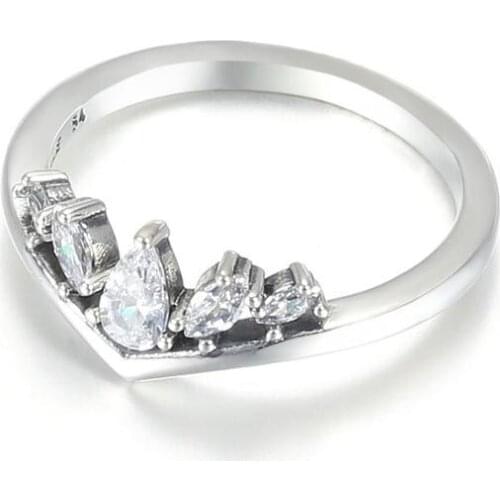 Sparkling Pear Marquise Wishbone Rings For Women With 100% Genuine 925 Sterling Silver Wedding Ring Anillos Jewelry