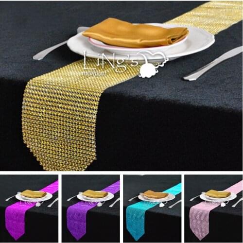 Gold \ Silver Diamond Table Runner Mesh Rhinestone Table Runners Wedding Party Tablecloth Decorations Home Table Accessories