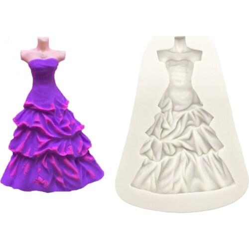 Wholesale 10Pcs/lot Wedding Dress Shape Silicone Sugarcraft Mold Fondant Cake Decorating Tools Bakeware