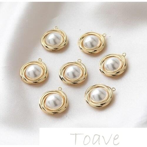 14K gold-covered round pearl pendant diy temperament all-match hand-made material accessories