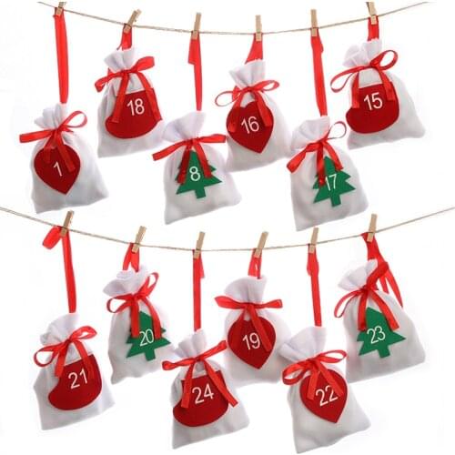 24PCS Christmas Advent Calendar Countdown Bag Sack Hanging Gift Pouch With Clips Stickers 2021 Christmas Advent Calendar Bags