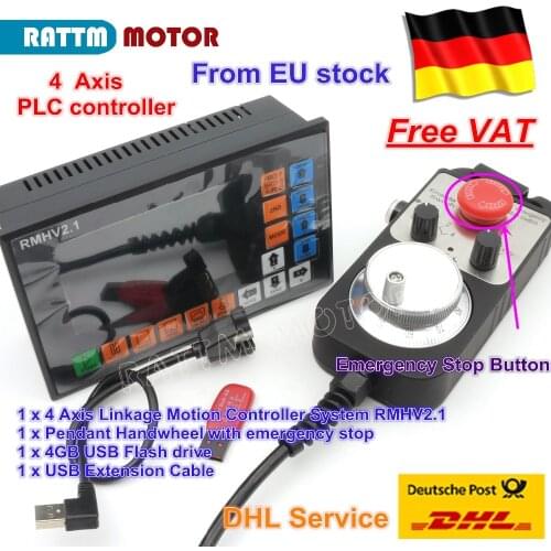 DE ship 4 Axis PLC CNC off-line Controller 500KHz & Pendant Handwheel &Emergency Stop for CNC Router Engraving Milling Machine