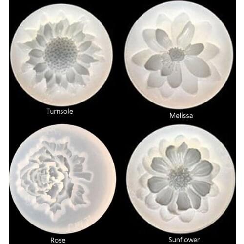 4Pcs Flower Epoxy Resin Mold Kits Camellia Sunflower Rose Pendant Mold Jewelry Making Tools