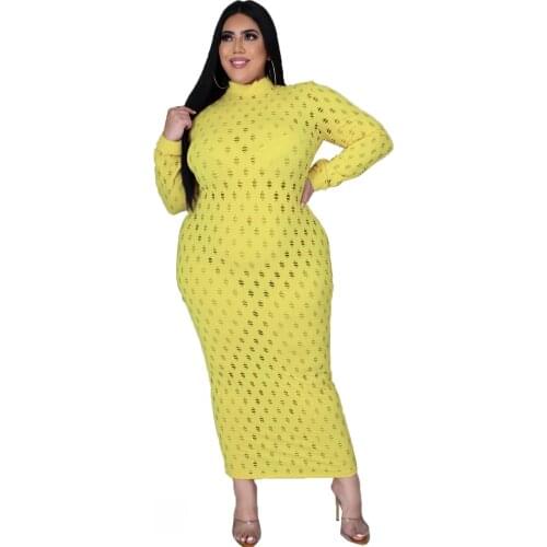 4XL 5XL Plus Size Womens Clothing Fashion Designer Dress 2021 Spring Autumn See Through Long Sleeve Mesh Maxi Dresses Big Size