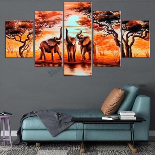 5 piece diamond embroidery Elephant Animal mosaic diamond paintings full square/round drill Africa Wild Scenery GG5046