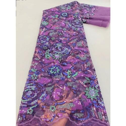 5Yard Hand Cut Elegant African French Tulle Lace Fabric Sequins Shiny Nigeria Ghana Celebration Dress 2021 High Quality Mesh FJF