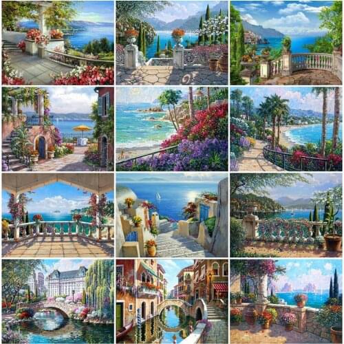 5D Diamond Embroidery Landscape Full Square Diamond Painting Cross Stitch Kits Mosaic Home Decor Seaside Warm Gift
