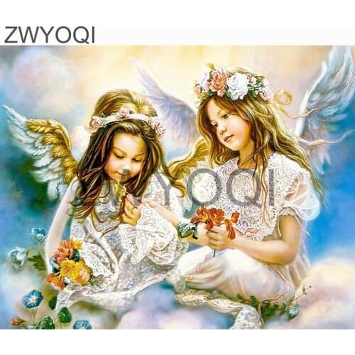 5DDIY Diamond painting Cross stitch Full Square Diamond mosaic Angel girl sister Full Round Diamond embroidery Angel girl sister