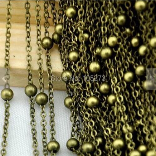 16ft 5 Meters Of Antique Bronze Brass Cable Link Chain Ball Chain 1x2mm With 3mm Balls - DIY Jewelry Accessory