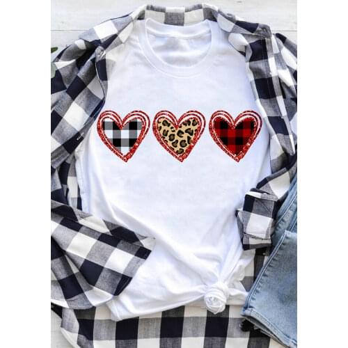 Plaid Leopard Printed Colored T-Shirt Heart Casual Valentines Day gift Graphic Heart Plaid Grunge Tops Aesthetic Tumblr Tees