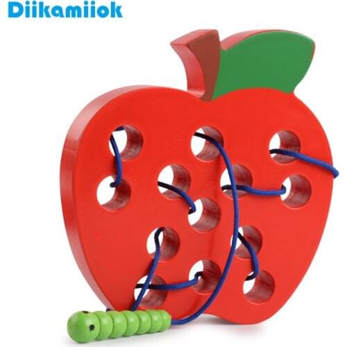 Kids Wooden Toy Caterpillar Eating Fruit Maze Game Baby Threading Rope Training Life Skills Puzzle Educational Toys for Children
