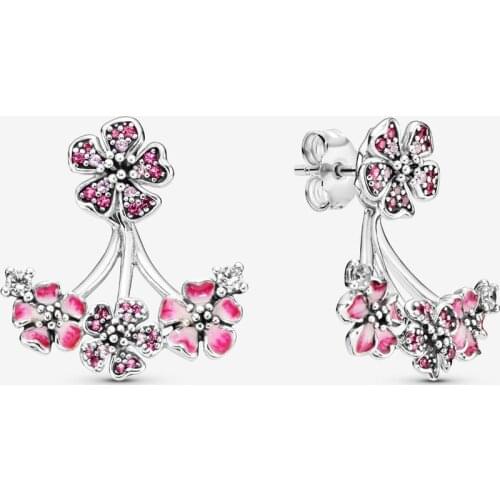 S925 Sterling Silver Romantic Peach Blossom Series Sweet And Fresh Fairy Color Long Peach Blossom Earrings Original Fine Jewelry