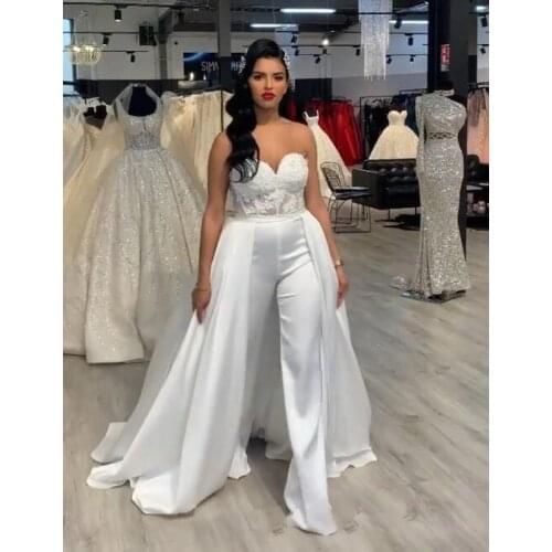 Dubai Jumpsuits Evening Dresses Pant Suits Removable Skirt Sweetheart Formal Party Gowns Evening Dress Applique abiye