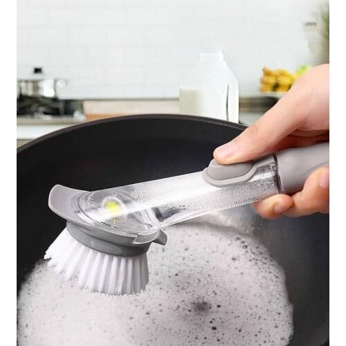 Hydraulic long handle wash pot brush press type add liquid clean wash bowl sponge soap liquid wash bowl not touching hands