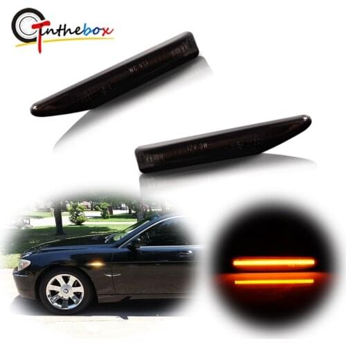 GTinthebox Smoked Lens Amber LED Car Front Fender Side Marker Lights For 2002-2008 BMW 7 Series E65 E66 E67 745LI 750LI 760Li B7
