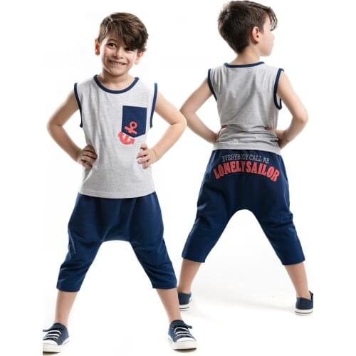 SB 2-Piece Cotton Sleeveless Spring-Summer Casual Fashion Anchor Baggy Suit Boy Clothing