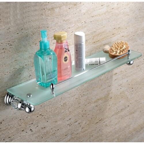Crystal & Brass chrome plated glass shelf with built-in crystal single tier wall shelf bathroom shelf GY012