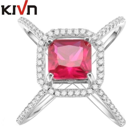 KIVN Fashion Jewelry Cross Over Blue CZ Cubic Zirconia Women Girls Bridal Wedding Engagement X Rings Christmas Birthday Gifts