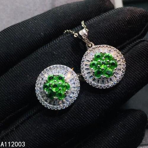 KJJEAXCMY Fine Jewelry 925 sterling silver inlaid natural Tsavorite female ring pendant set luxury Support detection