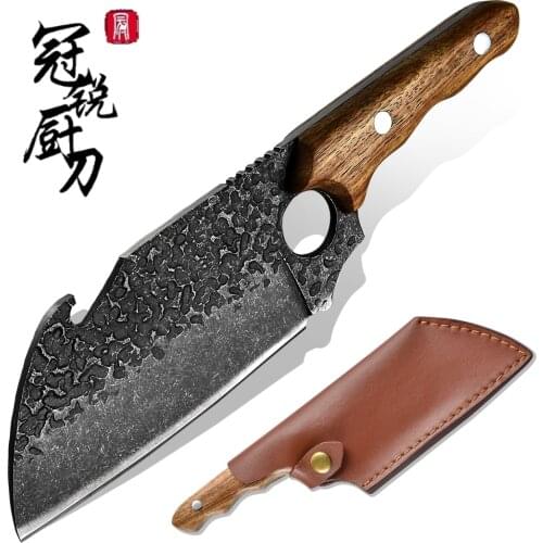 Boning Knife Hand Forged Chef Knife Leather Sheath Gift Box Bottle Opener Design Sharp Meat Butcher Cleaver Kitchen Outdoor BBQ