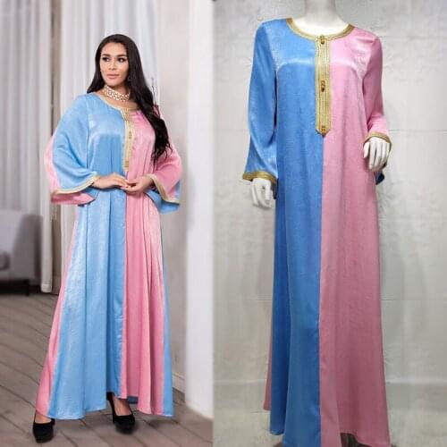 Summer Women Dresses East Elegant Muslim Abaya Dubai islamic Arabic Turkey Loose Splicing Maxi Dress Long Sleeve Eid Clothing