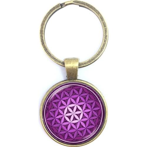 Mandara Glass Jewels Key Chains Trendy Chakra Mandala Glass Jewels Geometric Flower Gift For Family OM Yoga Keyring