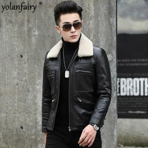 Leather Jacket Men Spring Autumn Genuine Cow Leather Mens Vintage Short Cowhide Coat Real Leather Slim Jackets nr31 YY512