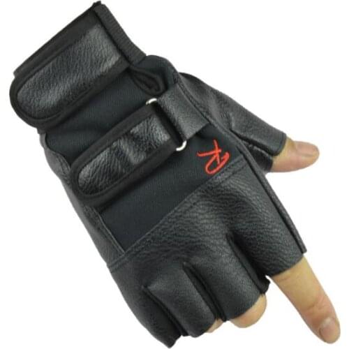 Mens faux leather sports half finger gloves Wear-resistant anti-skid Fitness riding outdoor gloves