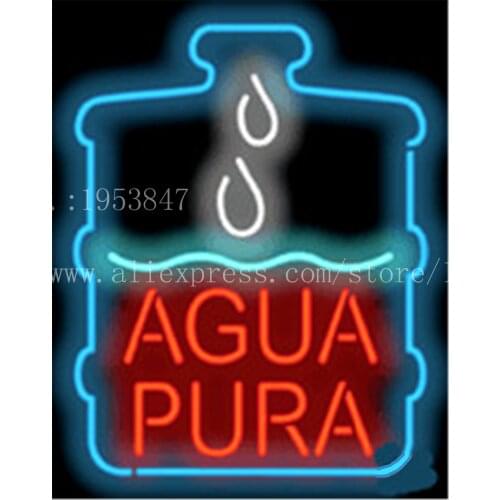 AguaPura Drinks NEON SIGN Real GLASS Tube Beer PUB Drinks Signboard display Decorate Shop food dinner Light Signs 19*15"