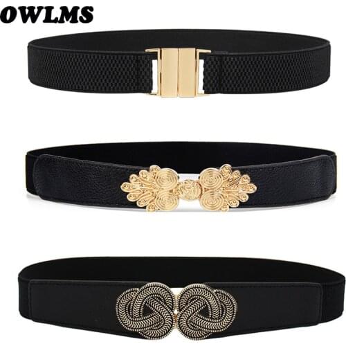 New Women Cummerbunds black Elastic Wide Stretch belt gold Bukle Waistband dress decorate ceinture femme party cinturones mujer