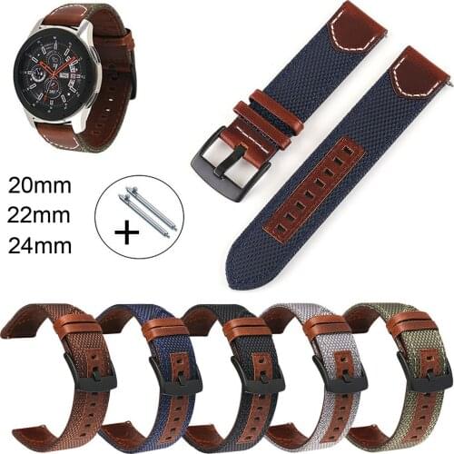 Leather Nylon Watch Band 20mm 22mm 24mm Strap Quick Spring Pins Fabric Wristband Women Men Watch Accessories