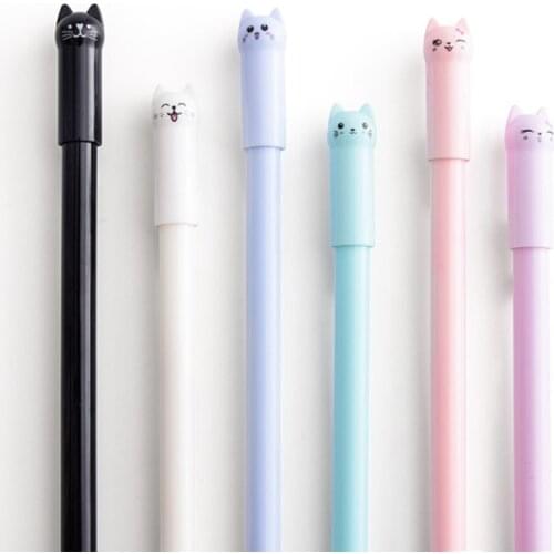 48 pcs Cute cat gel pens 0.5mm roller ball pen for writing Black color refill Stationery school supplies Material escolar F925