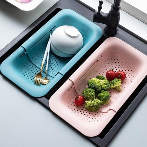 Kitchen Washing Basin Drain Basket Household Fruit Vegetable Plastic Multifunctional Folding Retractable Basket Draining Basin