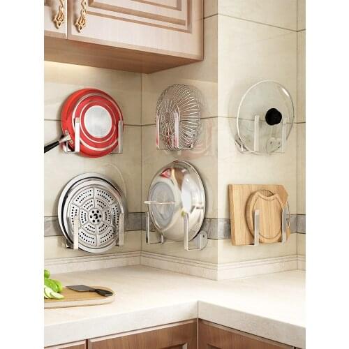 304 Stainless Steel Pot Lid Storage Rack Wall-mounted Kitchen Rack for Chopping Board Knife Chopstick Holder Free Punching