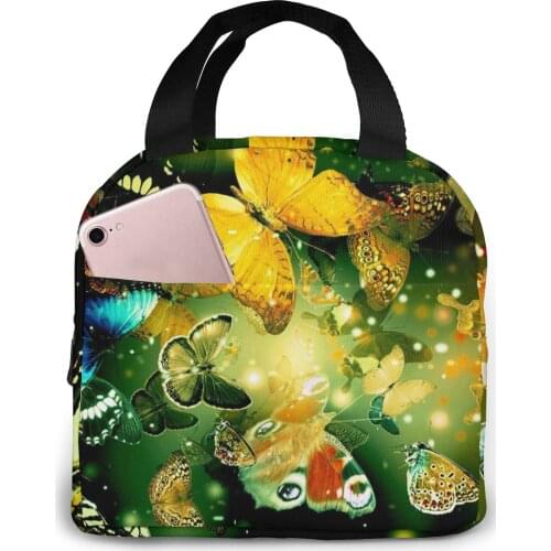Lunch bag for women funny cartoon kids bento cooler bags Butterfly Flower thermal breakfast food box portable picnic travel