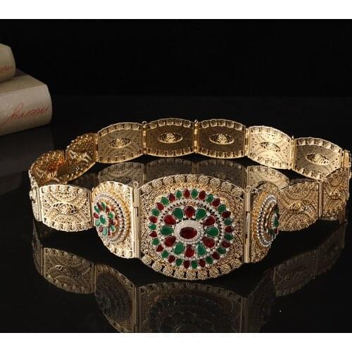 Moroccan Gold Belt Pop Ladies Wedding with Decorative Jewelry Large Size Wide Waist Chain Color Rhinestone Inlay Bride Gift
