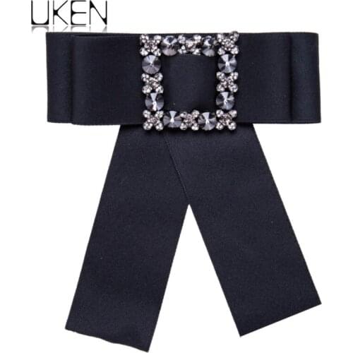 UKEN New Fashion 6 colors Quadrate Rhinestone Dress Shirt Brooches Pin Bow Tie Dress Statement Collar Jewelry Accessories