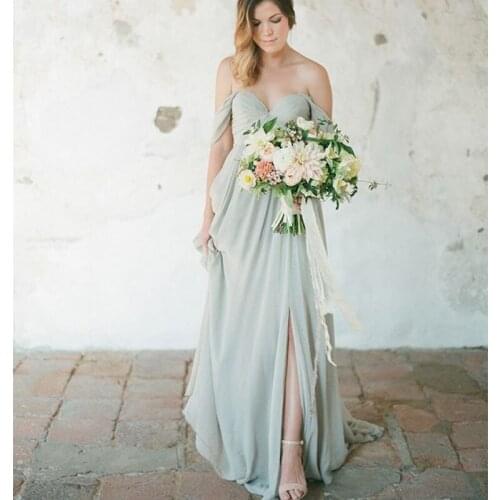 Gorgeous Simple Cheap Long Off The Shoulder Sweetheart Front Slit Wedding Guest Dress Bridesmaid Dresses