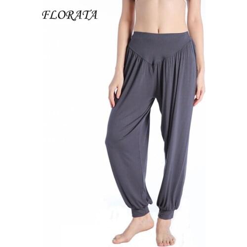 FLORATA Hot Sale Women Long Pants Youga Dancing Trouses Wide Belly Dance Comfy Boho Length Pants