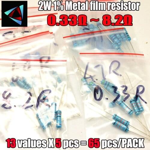 0.33R-8.2R ohm 2W 1% DIP metal film resistor,13valuesX5pcs=65pcs, RESISTOR Assorted Kit