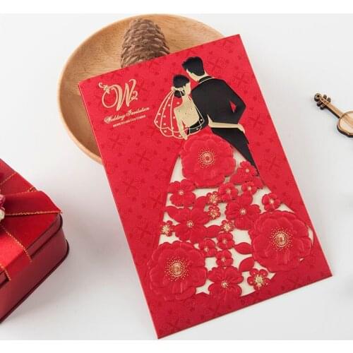 10pcs JUMI Red Wedding Invitations Bride And Groom Design Wedding Cards For Wedding Bridal Shower