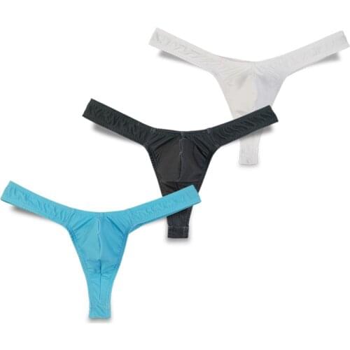 3PCS Men Underwear Thongs and G Strings Sexy Gay Jockstrap Mens Underwear Smooth Ice Silk Briefs Mens T Back Thong Panties