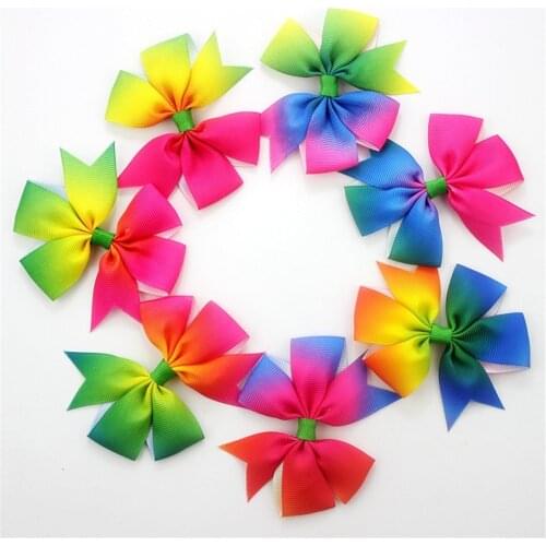40pcs/lot,8cm Gradient Rainbow bow Ribbon Bow Knot Hair Bow Tie Kids Lovely Headwear headband Hair Accessories DIY