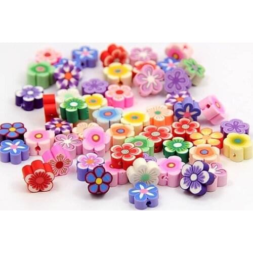 500pcs Kitsch Wholesale Kawaii Polymer Clay Flowers Multicolor, 8mm-10mm beads with holes for threading D25 display
