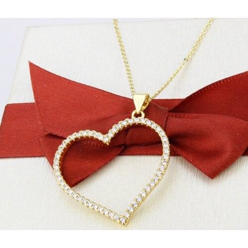ALLNEWME Sweet Hollow Big Love Heart Pendant Necklace for Women Brass Gold Bling Bling Rhinestone Heart Chokers Necklaces Gifts
