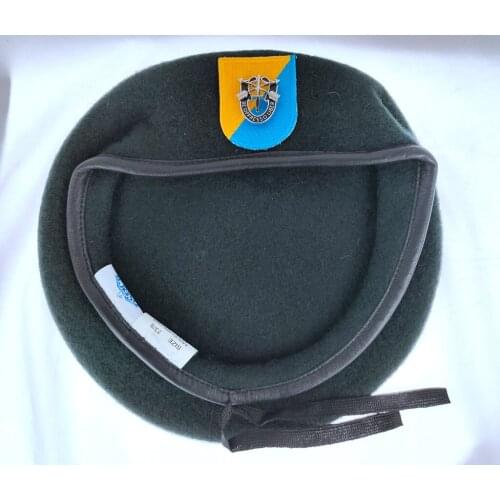 US Army 8th Special Forces Group Wool Blackish Green Beret SPECIAL FORCES SF HAT PIN MOTTO INSIGNIA Military Hat 1963~1972