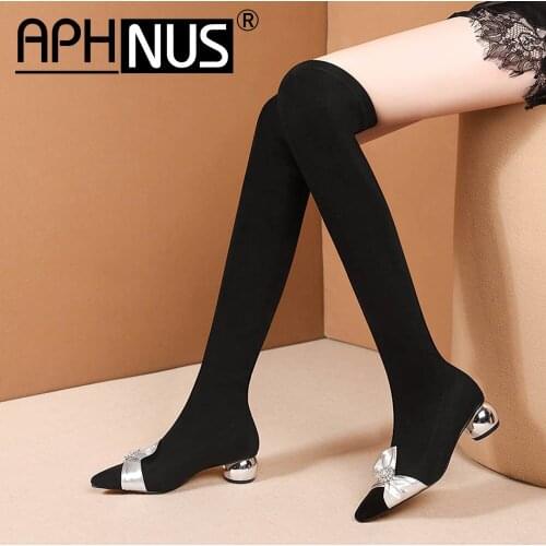 APHNUS Womens Boots Tall Over The Knee Thigh High Low Mid Heels Pumps Boots Woman 2020 Shoes For Women New Boot