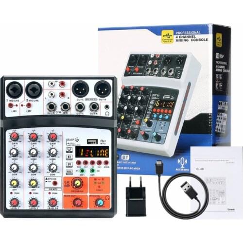 Wireless USB Mini Mixe 4 Channels Audio Sound Mixer Mixing DJ Console USB with 48V Phantom Power 16 efectos DSP